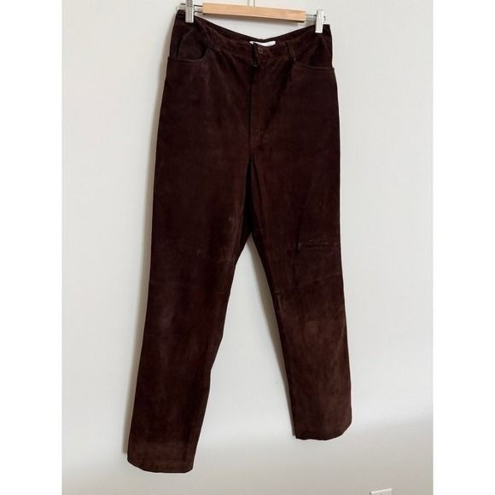 Saks Fifth Avenue Real Clothes 100% Genuine Leather Brown Pants Size 12 - Picture 7 of 13